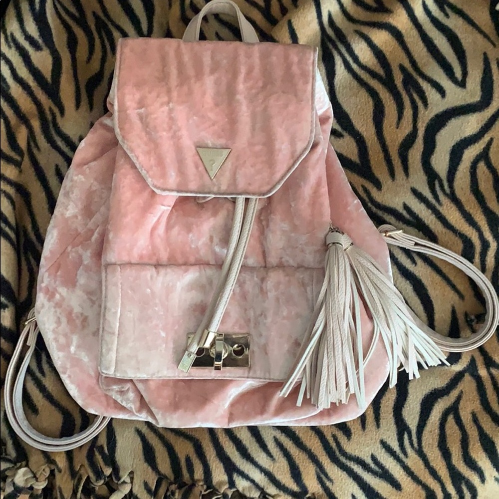 Light pink crushed velvet mini backpack